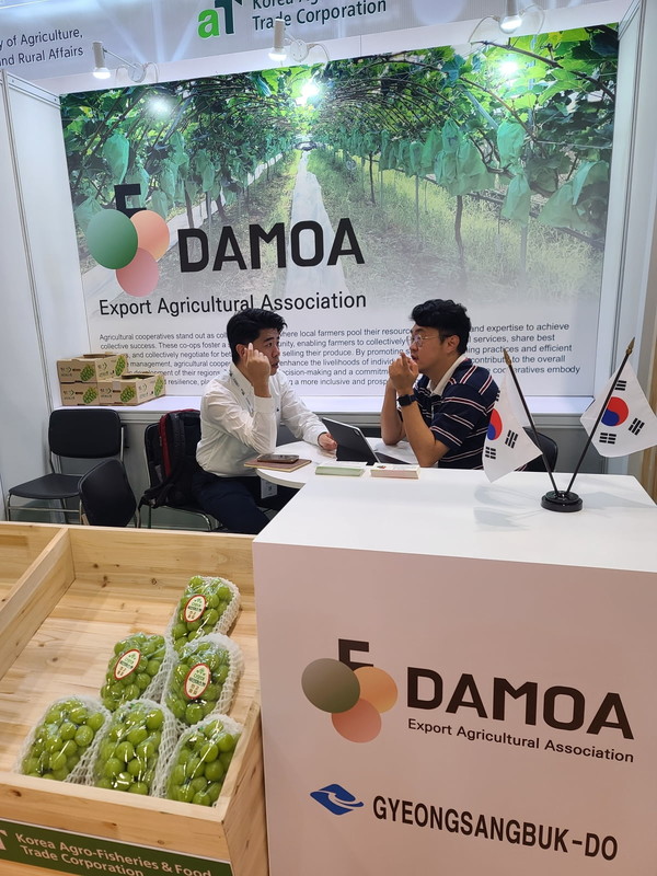 홍콩식품박람회에 전시된 경북 농산물 샤인머스캣. 경북도 제공