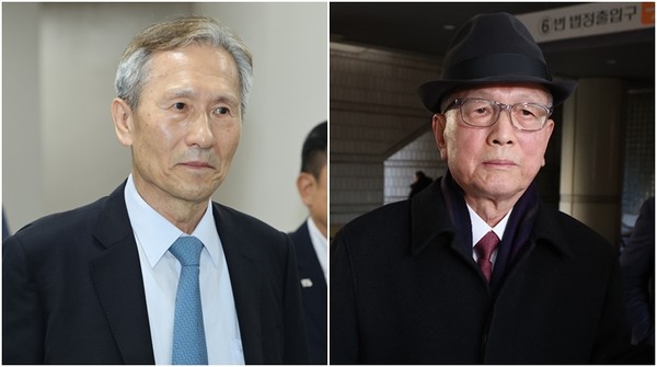 김관진 전 국방부장관(왼)과 김기춘 전 대통령비서실장. 연합뉴스