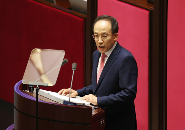 국민의힘 추경호 원내대표가 5일 국회에서 열린 본회의에서 교섭단체 대표 연설을 하고 있다. 연합뉴스