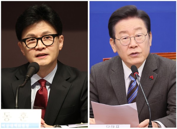 한동훈(왼쪽) 국민의힘 대표와 이재명 더불어민주당 대표. 연합뉴스