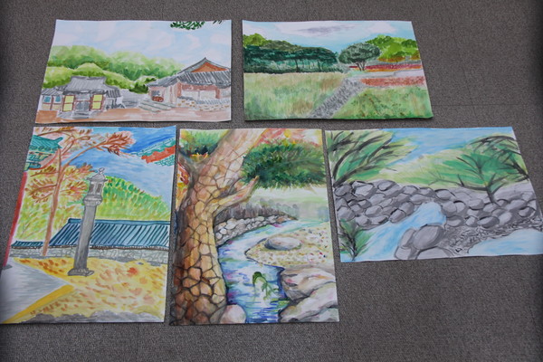 시계방향으로 중등부 장려상 최아림(포항장흥중 1학년), 이채영(포항여중 2학년), 김도현(포항이동중 2학년) 중등부 김유주(포항항도중 3학년), 중등부 김민수(경주중 2학년) 작품