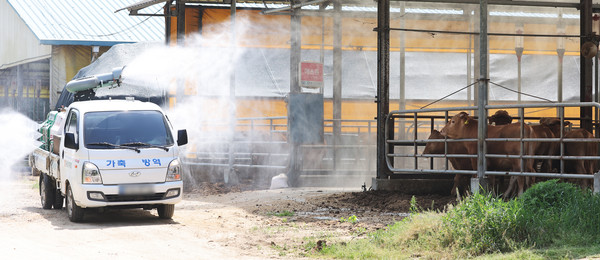 지난 2023년 구제역 발생 당시 한우 농가에 방역활동을 실시하는 모습. 연합뉴스