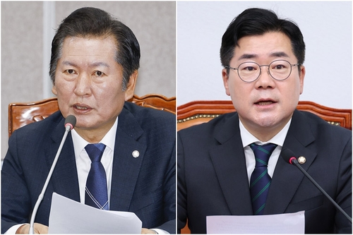 정청래 의원(왼쪽)-박찬대 원내대표. 연합뉴스