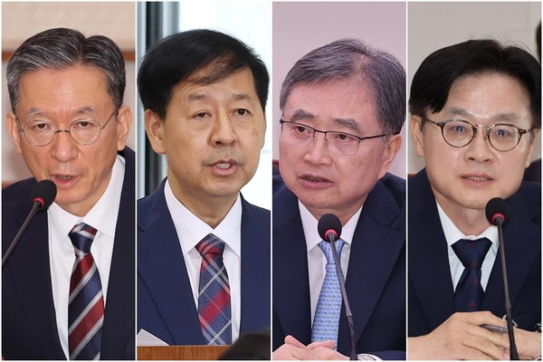 왼쪽부터 정성호 법무부 장관, 구윤철 기획재정부 장관, 조현 외교부 장관, 김정관 산업통상자원부 장관. 연합뉴스