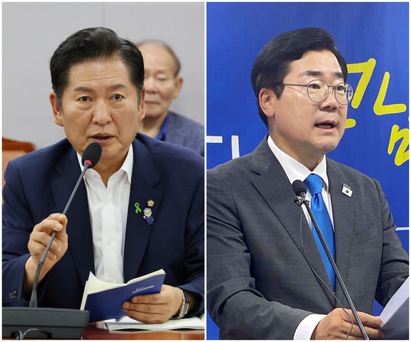 정청래(왼쪽)·박찬대 더불어민주당 당 대표 후보. 연합뉴스