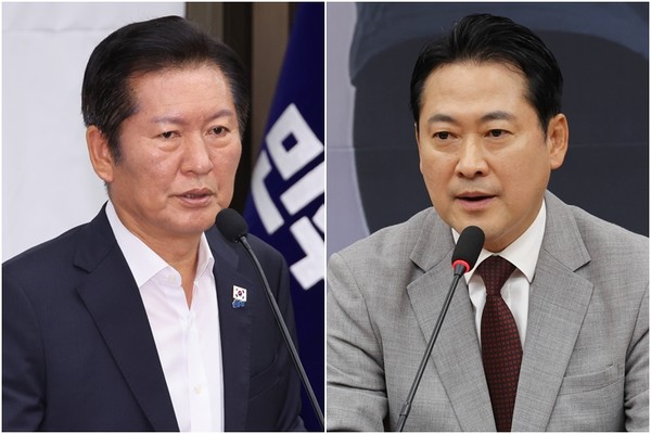 정청래(왼쪽) 더불어민주당 대표와 장동혁 국민의힘 대표. 연합뉴스