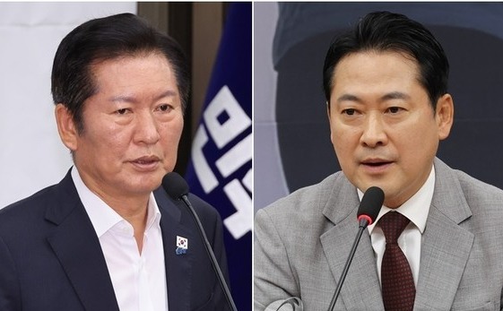 정청래(왼쪽) 더불어민주당 대표와 장동혁 국민의힘 대표. 연합뉴스