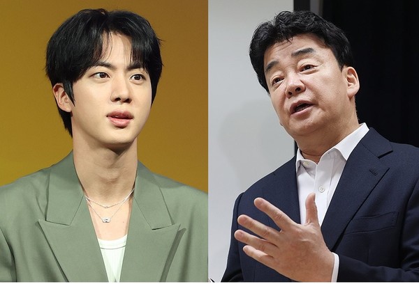왼쪽부터 BTS 진, 백종원 더본코리아 대표. 연합뉴스