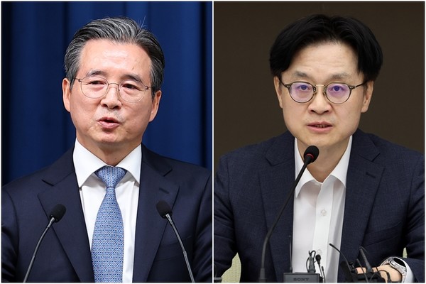 김용범 대통령실 정책실장(왼쪽)과 김정관 산업통상부 장관. 연합뉴스