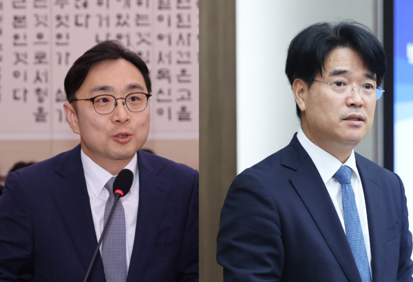 송강(왼쪽) 광주고검 검사장과 박재억 수원지검장. 연합뉴스